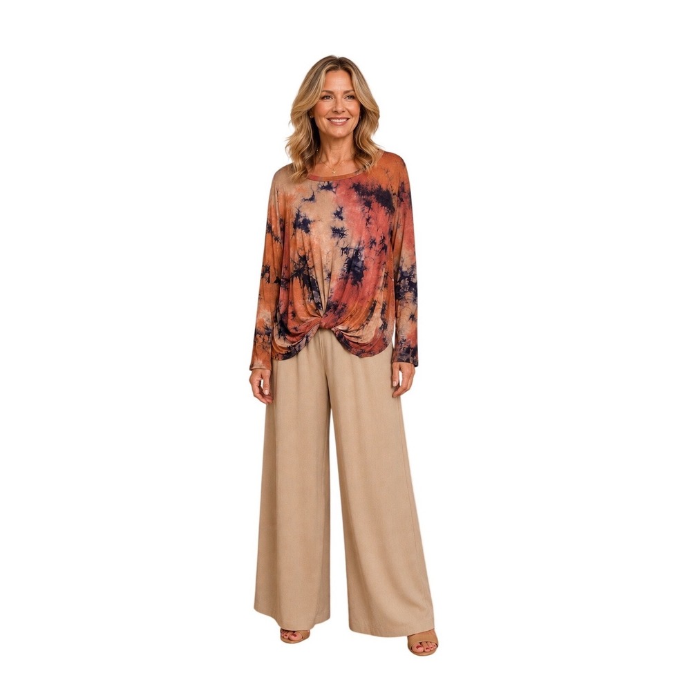CY U.S.A. Tie Dye Twist Top & Wide Leg Pants Women Size Large Boho Lounge Set
